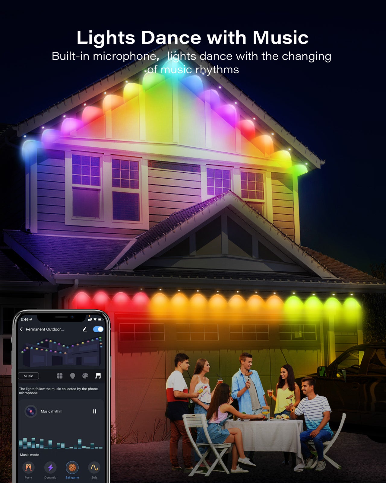 ASAHOM Permanent Outdoor Lights, 100ft Smart RGB Outdoor Lights Alexa with 61 Preset Scenes, IP67 Waterproof 72 LED Eaves Lights for Party, Holiday, Game Day, Daily Lighting, Smart APP & Voice Control