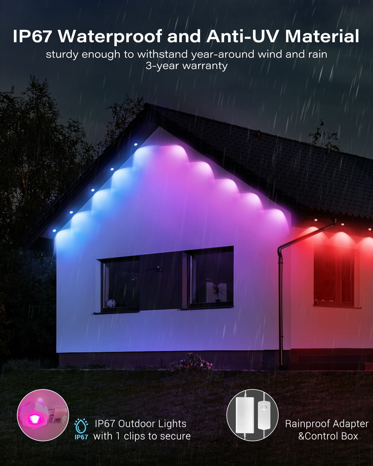 ASAHOM Permanent Outdoor Lights, 100ft Smart RGB Outdoor Lights Alexa with 61 Preset Scenes, IP67 Waterproof 72 LED Eaves Lights for Party, Holiday, Game Day, Daily Lighting, Smart APP & Voice Control