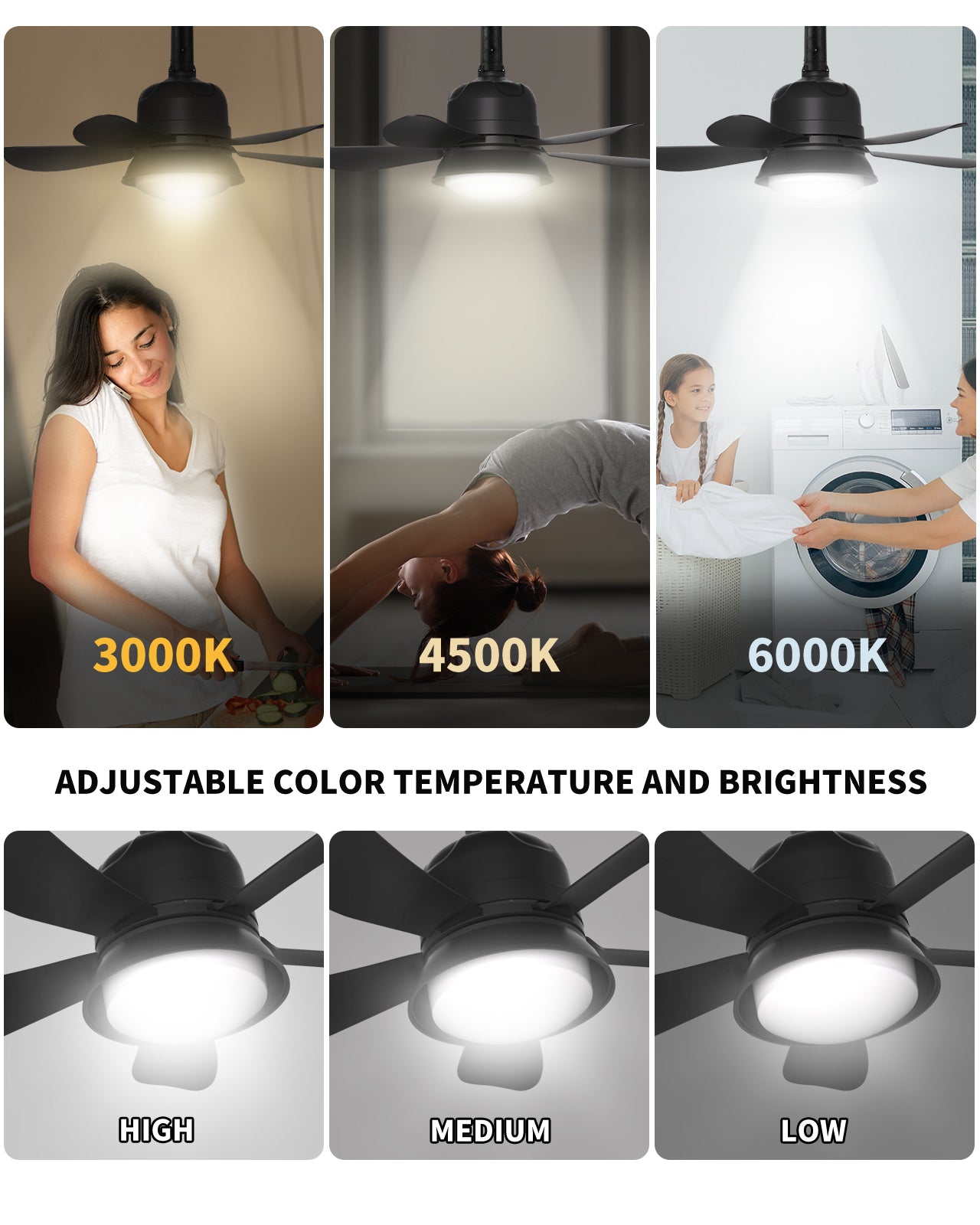 ASAHOM Socket Fan Light, Ceiling Fans with Lights and Remote, 1000 Lumens LED Ceiling Fan with Lights, 3 Light Modes, Powerful Airflow, Screw in Ceiling Fan for Bedroom, Kitchen, Living Room, Garage