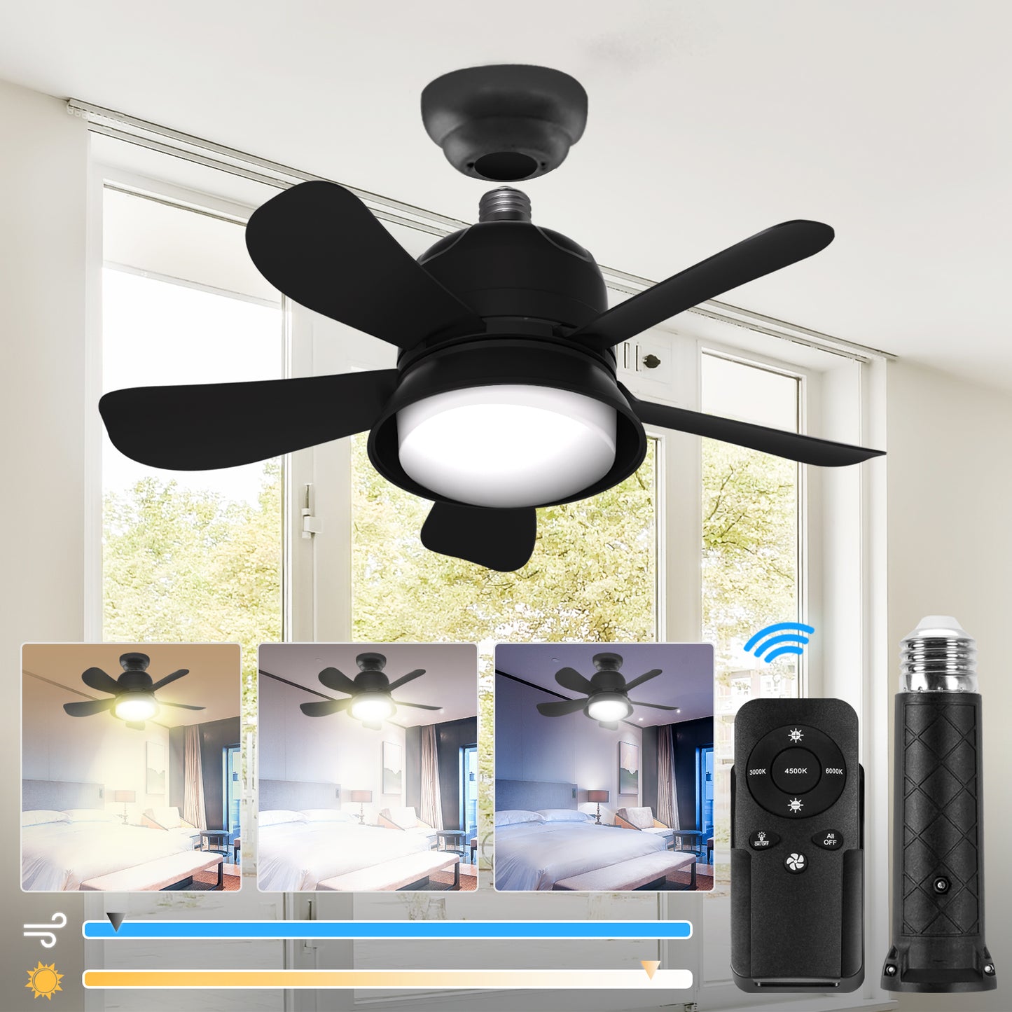 ASAHOM Socket Fan Light, Ceiling Fans with Lights and Remote, 1000 Lumens LED Ceiling Fan with Lights, 3 Light Modes, Powerful Airflow, Screw in Ceiling Fan for Bedroom, Kitchen, Living Room, Garage