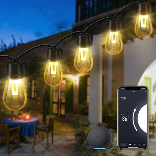 ASAHOM 48ft Smart LED Outdoor String Lights, Dimmable Waterproof Shatterproof Patio String Lights, WiFi APP Control & Voice Control, Connectable Outdoor Lights for Patio Backyard Bistro Porch Wedding