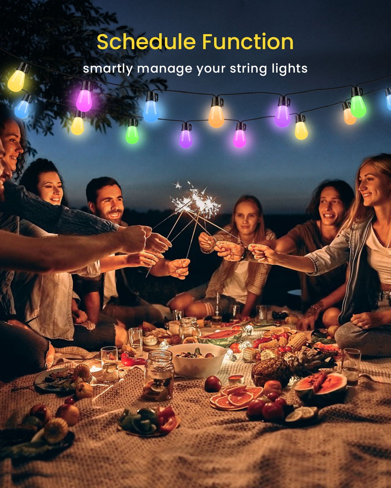 Smart LED Outdoor String Lights, ASAHOM 48FT Waterproof Shatterproof Dimmable RGB Patio Lights, APP Control, Individual Bulb Control the Color, Commercial Connectable Hanging Lights for Backyard Party