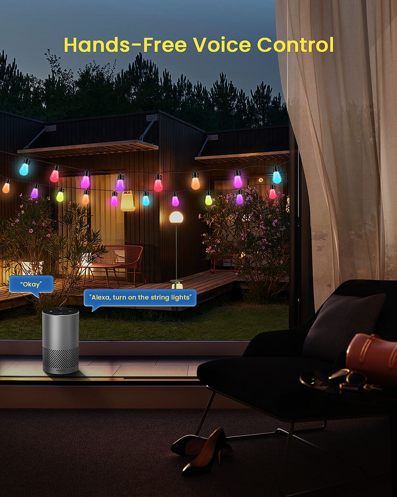 Smart LED Outdoor String Lights, ASAHOM 48FT Waterproof Shatterproof Dimmable RGB Patio Lights, APP Control, Individual Bulb Control the Color, Commercial Connectable Hanging Lights for Backyard Party