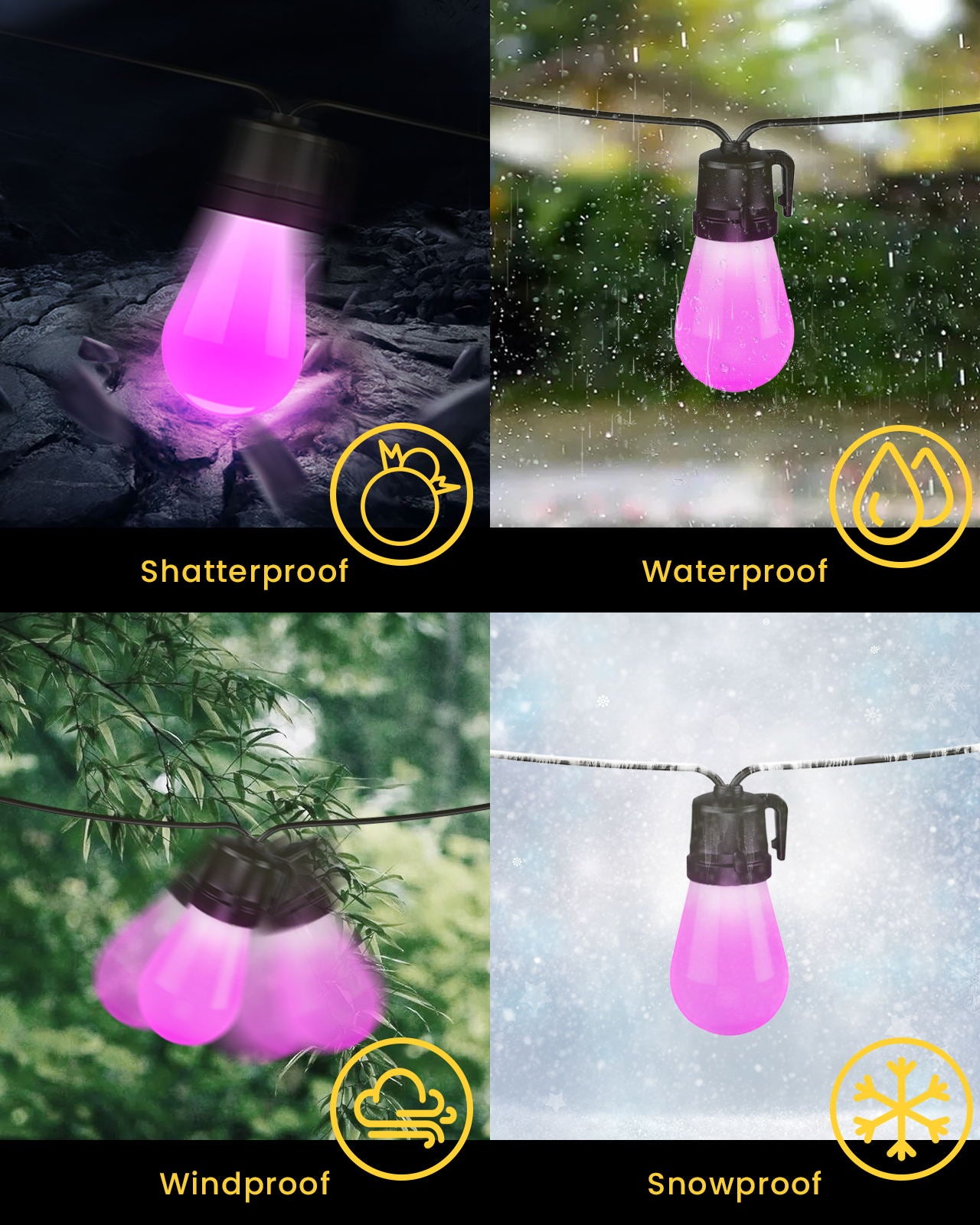 Smart LED Outdoor String Lights, ASAHOM 48FT Waterproof Shatterproof Dimmable RGB Patio Lights, APP Control, Individual Bulb Control the Color, Commercial Connectable Hanging Lights for Backyard Party