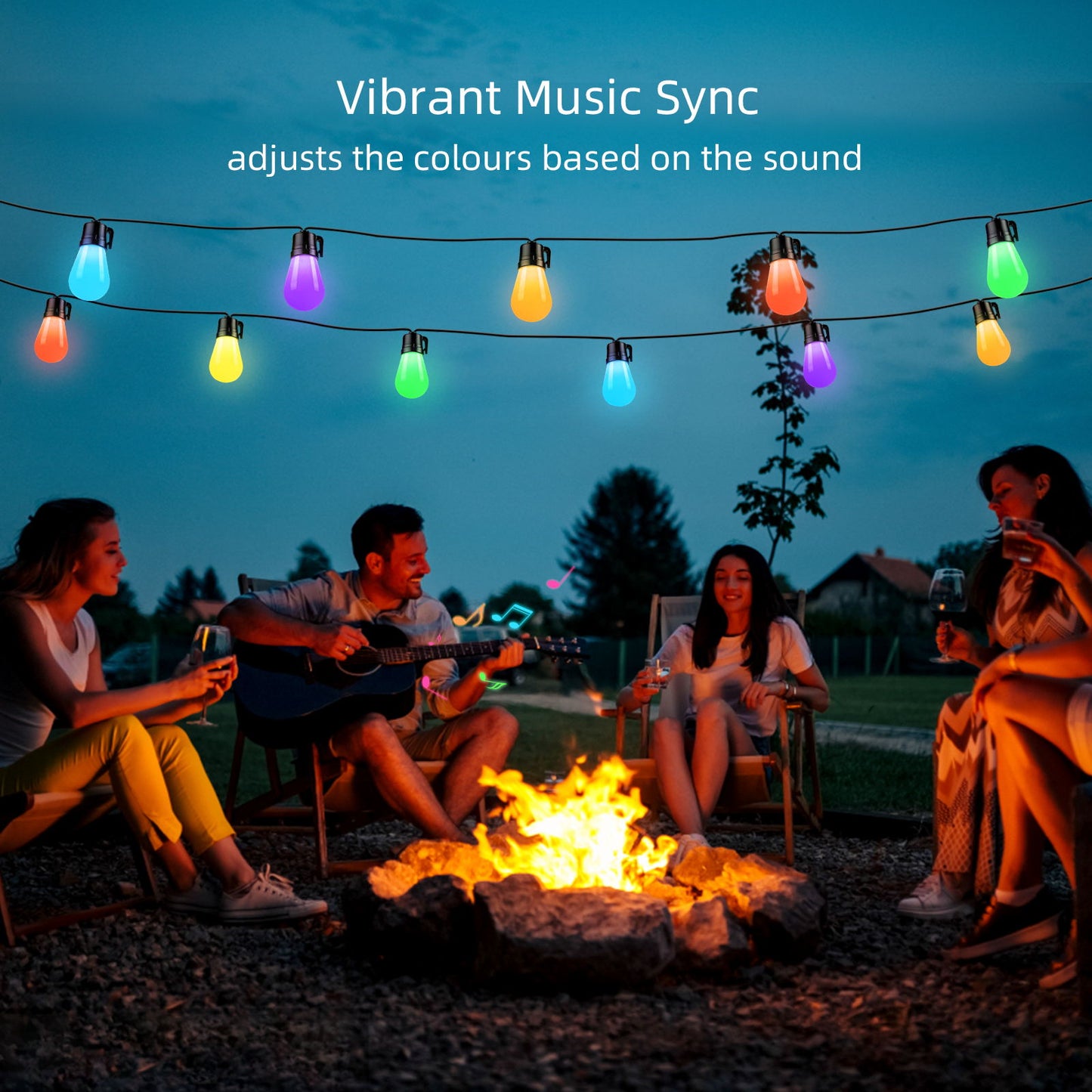 RGB Outdoor String Lights, Bluetooth App Control, ASAHOM 48FT Color Changing Dimmable Patio Lights, 15 Multi-Color Smart LED Bulbs, IP65 Waterproof Shatterproof Connectable for Backyard Garden Party