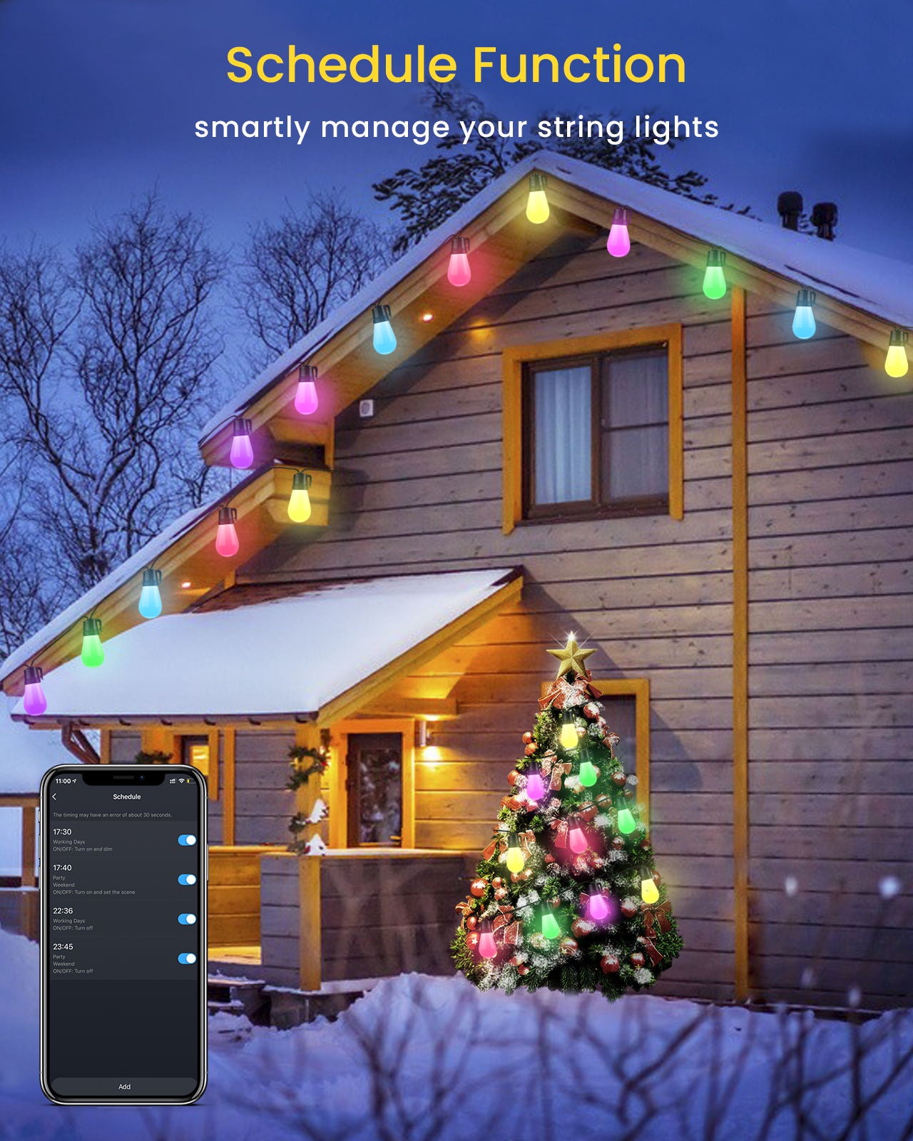 ASAHOM 48FT Smart LED Outdoor String Lights, Shatterproof RGB Patio Lights, WiFi App Control & Voice Control, Multi-Color LED Bulbs, Waterproof Hanging Lights String for Outside Backyard Garden Party