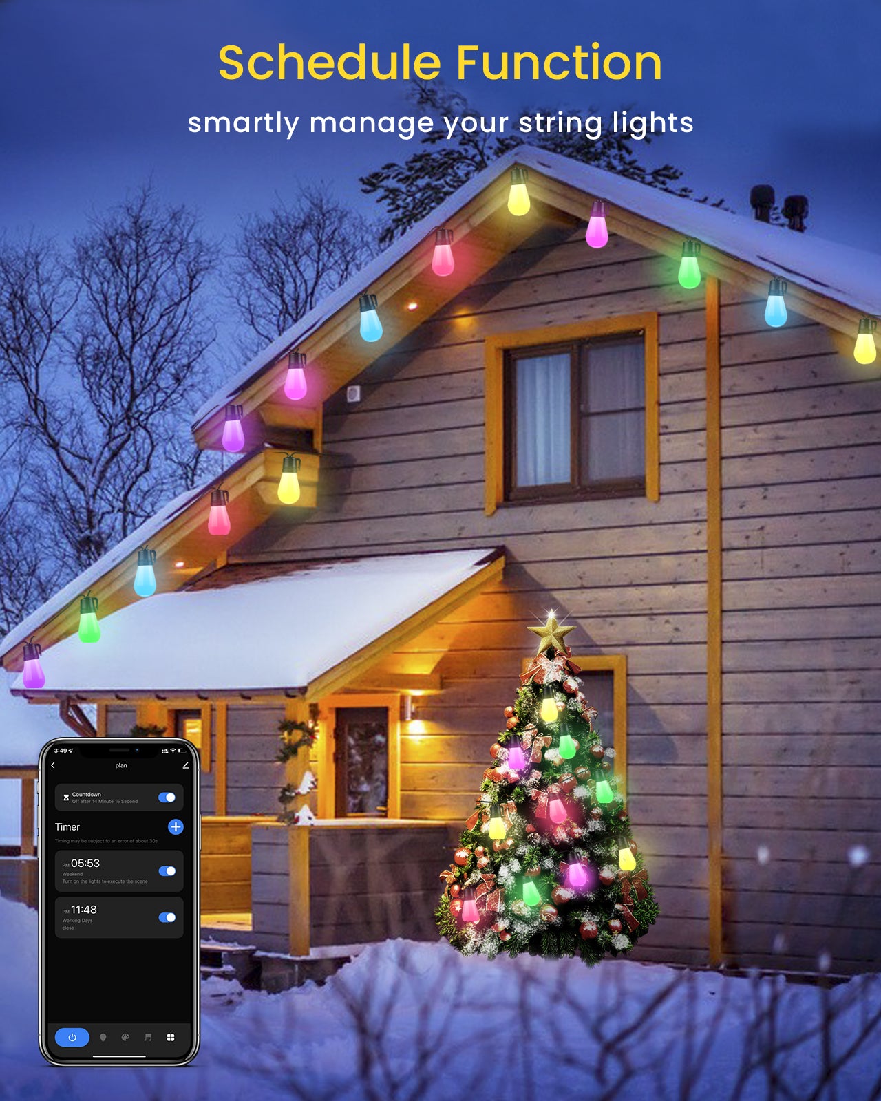 Smart LED Outdoor String Lights, ASAHOM 48FT Waterproof Shatterproof Dimmable RGB Patio Lights, APP Control, Individual Bulb Control the Color, Commercial Connectable Hanging Lights for Backyard Party