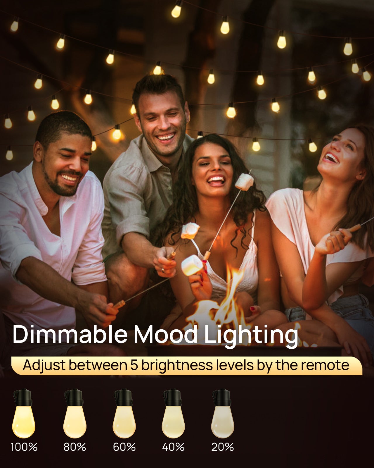 LED Outdoor String Lights with Remote, ASAHOM 48FT Shatterproof Dimmable Patio String Light with 15 LED Bulbs, Waterproof Hanging Lights String for Outside Backyard Porch Bistro Party Garden Wedding