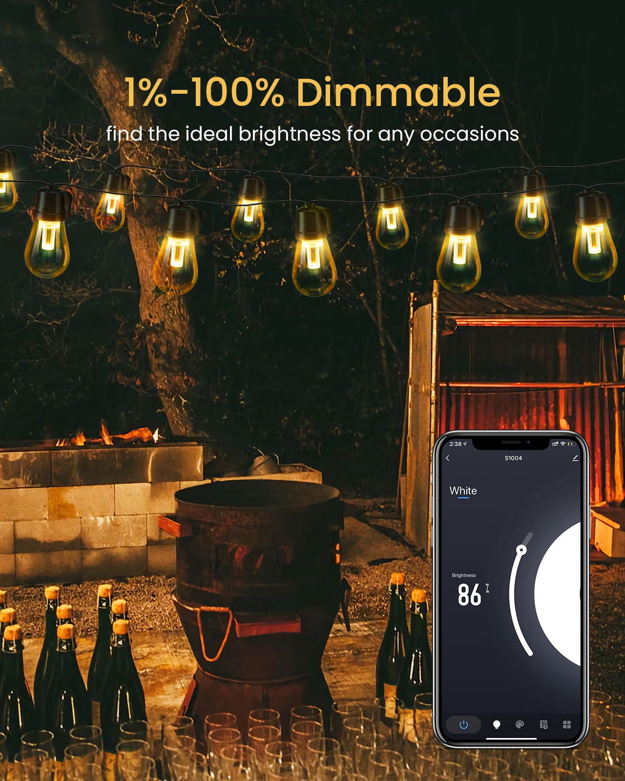 ASAHOM 48ft Smart LED Outdoor String Lights, Dimmable Waterproof Shatterproof Patio String Lights, WiFi APP Control & Voice Control, Connectable Outdoor Lights for Patio Backyard Bistro Porch Wedding