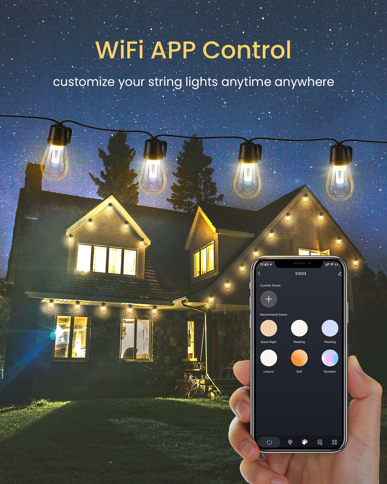 ASAHOM 48ft Smart LED Outdoor String Lights, Dimmable Waterproof Shatterproof Patio String Lights, WiFi APP Control & Voice Control, Connectable Outdoor Lights for Patio Backyard Bistro Porch Wedding