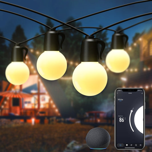 ASAHOM 50FT Smart LED Outdoor String Lights, Waterproof Shatterproof G40 Globe Patio Lights, WiFi APP Control, 25 Dimmable LED Bulbs, Connectable Hanging Lights String for Backyard Garden Bistro Party