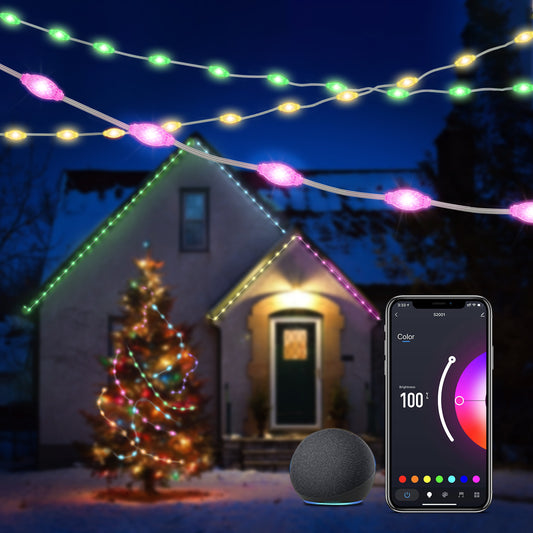 Smart LED Christmas String Lights, ASAHOM 33FT Waterproof Color Changing Indoor Outdoor String Lights, WiFi APP Control & Voice Control, Surrounded Lights String for Party Christmas Tree Decorations